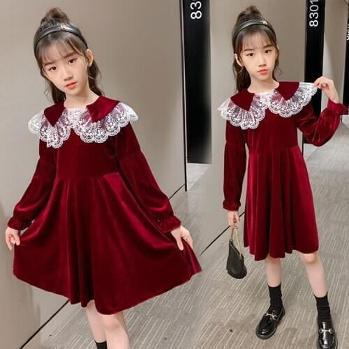 Kids Dresses Autumn Winter Party Dress Lace Girl Dress Long Sleeve Christmas Dress For Girls New Year Clothes 4 6 8 10 12 Years