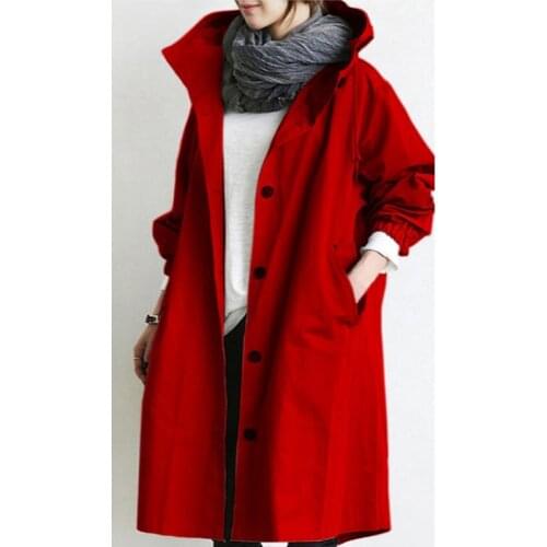 Long coat autumn womens windbreaker long-sleeved jacket solid color pocket casual style loose