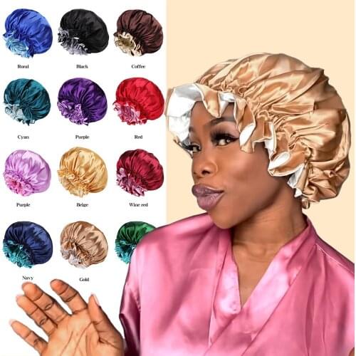 Double Color Butyl Nightcap Female Euramerican Oversized Round Cap Chemotherapy Satim Bonnet Chemo Mutsen