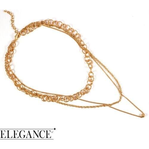 ELEGANCE11 Women New Sweater Necklace Round Bead Pendant Chain Multilayer Metal Necklace Gold Safety Buckle Punk Jewelry