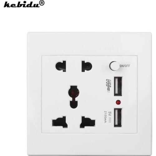 Kebidu Multi-function Double Ports USB Charging + Five Hole Power Socket Panel Wall Plate Socket wth ON/OFF Button