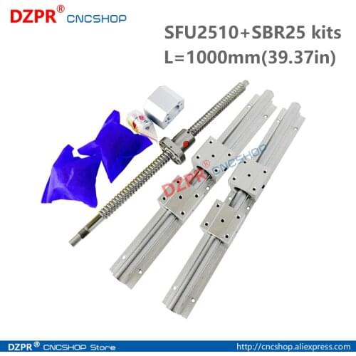 CNC Parts Set SFU2510 1000mm 39.37in + SBR25 1000mm Rail SBR25UU block BK20/BF20 End Support+RM2510 Nut housing 14*17mm coupler