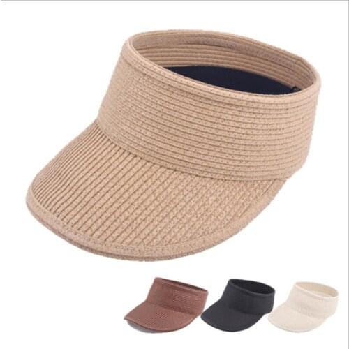Korean Version Collapsible Summer Sun Protection Empty Top Hat Solid Color Shading Outdoor Women Straw Hat Beach Cap