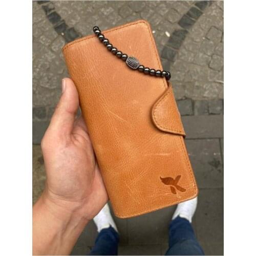 Karali Leather Phone Compartment Crazy Winger Brown Genuine Leather Wallet-zircon Bracelet Gift