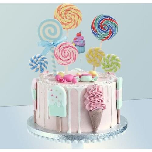 Creative Lollipop Cake Topper Happy Birthday Party Decor Kids Boy Girl Birthday Lollipop Cake Decor Birthday Party Supplies