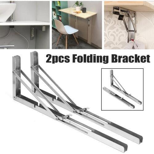 2pcs Stainless Steel Folding Table Bracket Shelf Load Heavy Wall Mounted Stand Holder