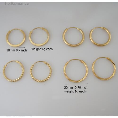 MIN ORDER is 10$ can mix design/FOUR STYLES SIMPLE DESIGN - YELLOW GOLD GP FILL BRASS ROUND HOOP ABOUT 18 MM 0.7" EARRING