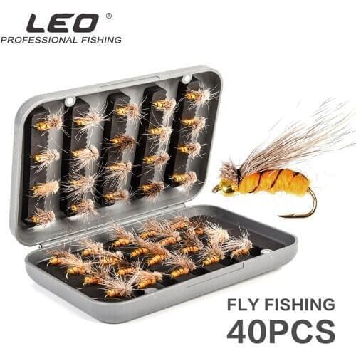 LEO 40Pcs/box Insect Bait Lure Bee Fly Hook Trout Artificial Fishing Lures Outdoor Fishing Insects Baits Lure Set Fly Flie Combo