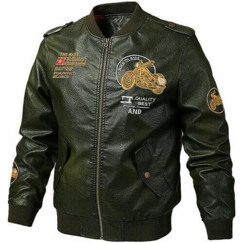 Fashion Leather Mens Motorcycle Biker Coat Embroidery Bomber Pilot Jacket Short Plus Size S-5XL New 2021