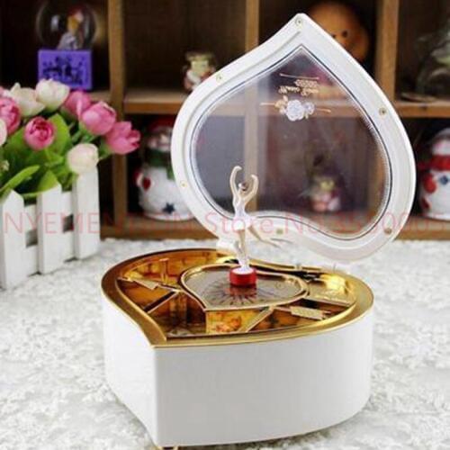 Heart Shape Dancing Ballerina Music Box PLastic Jewellery Box Girls Carousel Hand Crank Music Box Mechanism Gift 20pcs