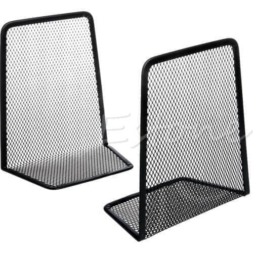 New 1 Pair Metal Mesh Desk Organizer Desktop Office Home Bookends Book Holder Black