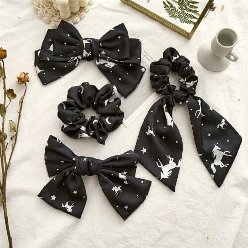2021 New Satin Hair Accessories Smooth Black Color Hair Bow Clips Vintage Unicorn Hair Ribbons Scronchies Butterfly Barrette