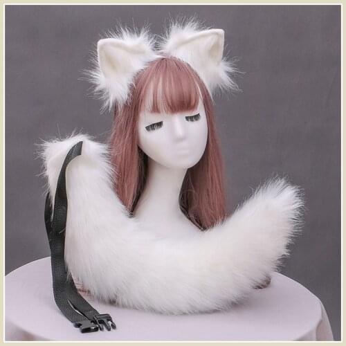 Sexy Woman Kawaii Lolita Cat Ears Headband Plush Wolf Fox Ear and Tail Anime Cosplay Party Props Halloween Costume Accessories