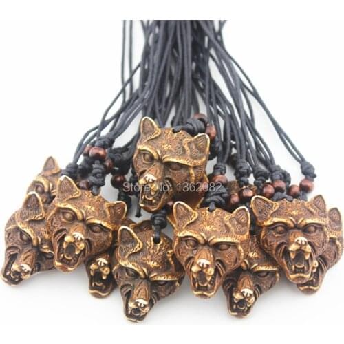 Wholesale 12PCS Mens Jewelry Tribal Style Wolf Head Pendant Necklace Amulet MN374