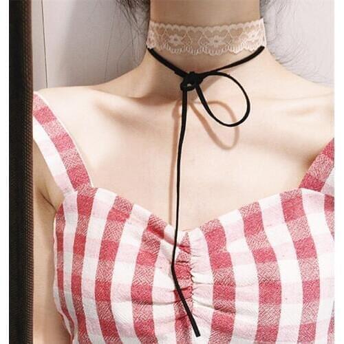 Korean Super Fairy Simple Black Lace Choker Necklace Gothic Punk Velvet Long Bow Pendant Women Collar Jewelry Neck Accessories