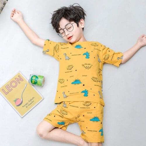 Boys Leisure Pajamas Soft Cotton Pijamas Children Short Sleeve Thin Tops And Shorts Sleepwear Kids Summer Home Clothing Nighty