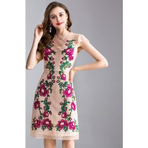 Quality new High spring dresses Embroidery Lace Party Dress Business Wine Fashion Women Clothing summer Cute A-Line dress