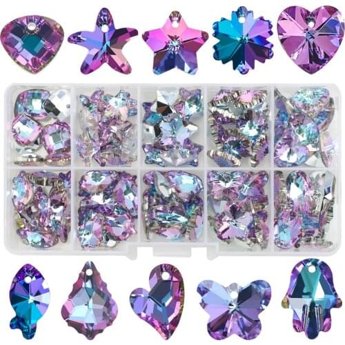 100Pcs/Box Top Quality Violet Austria Glass Heart Bead Crystal Butterfly Pendant for Jewelry Making DIY Charm Earings Necklace