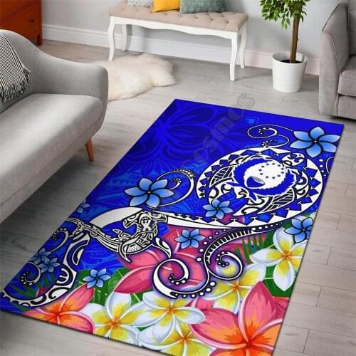 Pohnpei Area Rug Turtle Plumeria Blue Anti-slip Rug Carpet Home Decoration Living Flannel Bedroom Non-slip Floor Rug