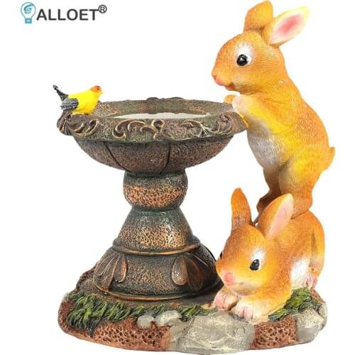 Solar Powered Rabbit Sculpture LED Light Resin Bunny Statue Outdoor Courtyard Garden Animal Figurines Decoration Craft