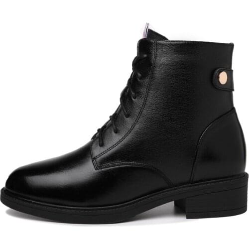 Round Toe Square Heel Martin Boots Lace-Up Pure Color Short Boots Water Platform WomenS Shoes