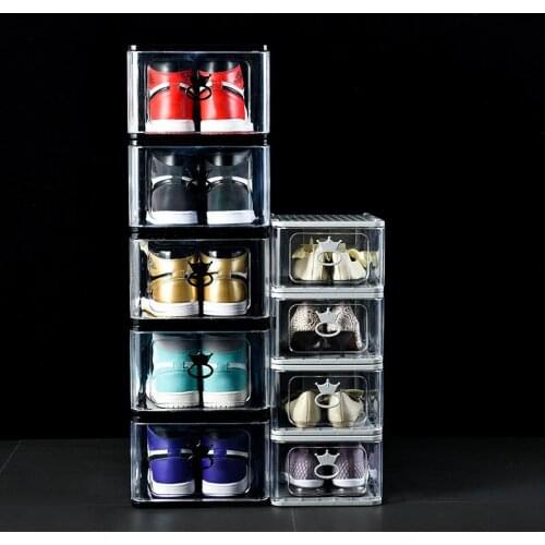 5Pcs Clear Stackable Shoes Box Thickened Dustproof Plastic Clamshell Drawer Type Shoe Storage Box Organizer CLH@8