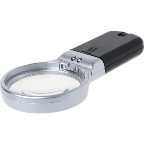 Handheld Desktop Magnifying Glass Multi-Function Folding 3 Times with LED Lights for the Elderly Reading Plexiglass Lens
