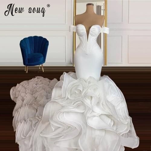 2021 Plus Size African Wedding Dress Deep V Neck Cap Sleeve Ruffles Organza Bridal Gown Middle East Mermaid vestido de festa
