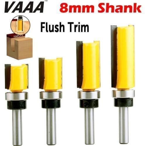 VAAA 1PC 8mm Shank Template Trim Hinge Mortising Router Bit Straight end mill trimmer cleaning flush trim Tenon Cutter