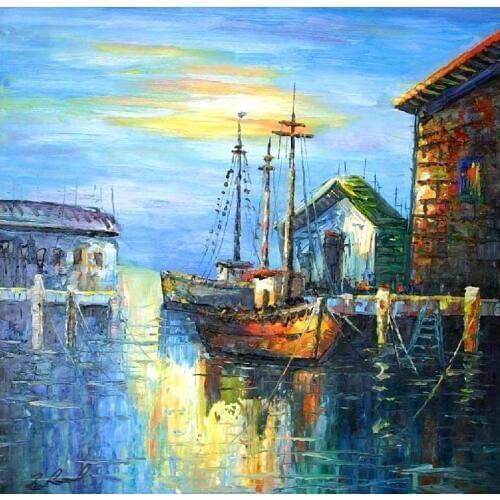 New Monet Riverside boat Scenery Needlework,DIY 14CT Cross stitch, Embroidery kits,Art Cross-Stitching Handmade Oil Painting