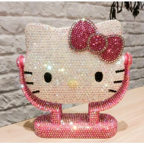 Bling Rhinestone KT Standing Mirror Handmade Pink Kitty cat Room Decor Mirror Personalized Mirror Home Decoration Accessories