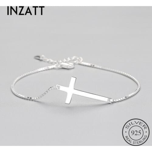 INZATT Punk Genuine 925 Sterling Silver Cross Bracelet For Women Birthday Party Box Chain Exquisite FINE Jewelry Summer Gift
