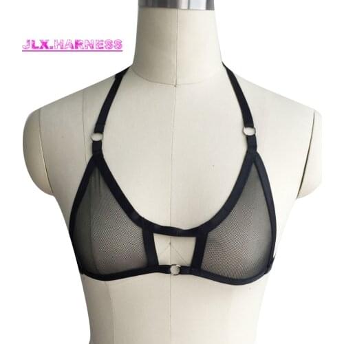 Womens Body Harness Belt Garter Black gauze underwear Stretch Lace bra Cincher With Garters Sexy crops top goth harness