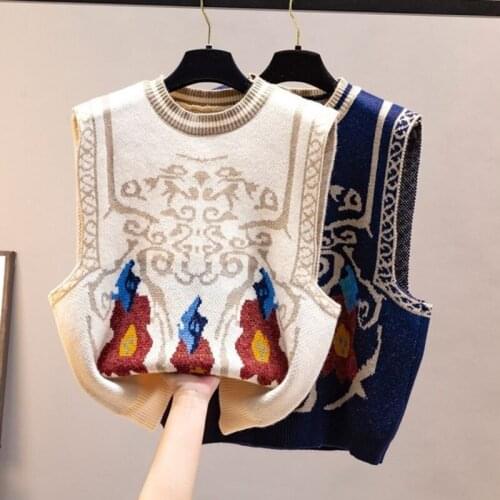 Women Wear New Popular Knitted Vest 2021 Spring Autumn Loose Korean Version Spliced Fashion Round Neck Colete Feminino Female