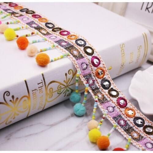 1Yards/Lot Ethnic Tassel Embroidery Lace Trim Boho Handmade Sewing Tassel Trim Clothes Accessories Fabric Lace Ribbon Trimmings