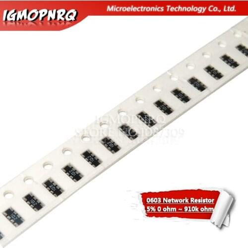100PCS/lot 0603 Network Resistor array 8P4R 2*4P 5% 0 ohm ~ 1M ohm 1k 10k 100k 1M 103 10 100 220 ohm