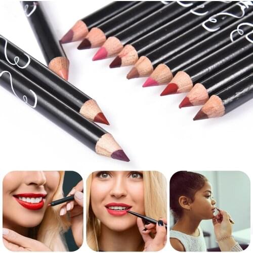 12 Colors Lip Pencils Matte Lipliner Waterproof Smooth Colorful Silk Nude Lipstick Pen Long Lasting Pigments Lip Makeup Pen