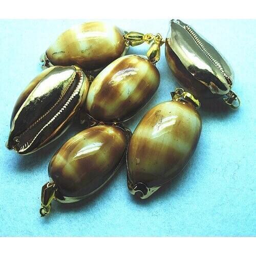 3pcs nature sea shell pendants with golden plated 30x40mm women jewelry pendant brown colors fantastic jewelry parts free ships