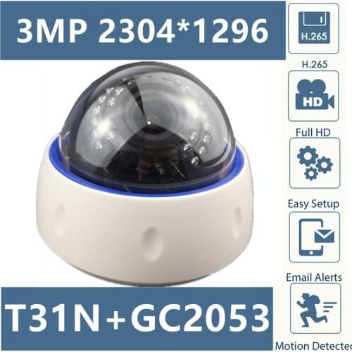3MP IP Ceiling Dome Camera 2.8-12mm Lens Manual Zoom T31N+GC2053 2304*1296 H.265 Onvif Infrared IRC Motion Detection Radiator