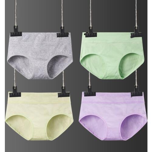 4Pcs\lot Women Underwear Soft Cotton Panties High Waist Sexy Underpants Briefs Solid Breathable Lingerie Plus Size XXL Panty