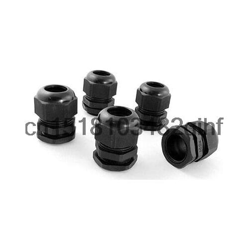 5 Pcs PG21 Black Plastic Waterproof Cable Glands Joints