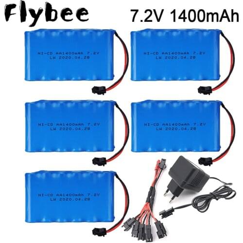 7.2v 1400mah NiCD Battery and charger set For RC toys Car Tanks Trains Robot Boat Gun SM Plug Ni-CD AA 700mah 7.2v Battery