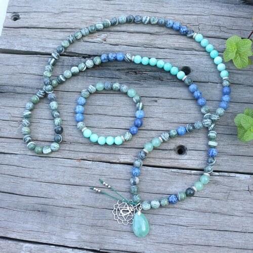 8mm Natural Stone Beads, Aventurine, Green Zebra,Chakra,JapaMala Sets,Spiritual Jewelry,Meditation,Inspirational, 108 Mala Beads