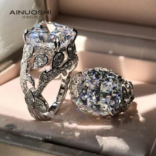 AINUOSHI Cushion Cut 13x13mm SONA Diamond Engagement Rings Gifts For Women 925 Sterling Silver Luxury Vintage Special Gift