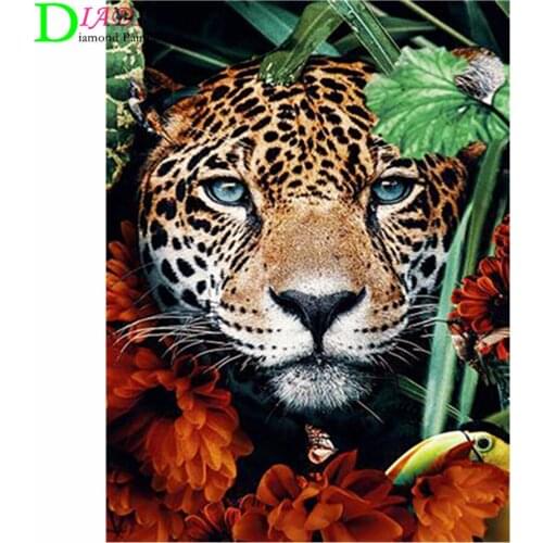 Full Square Diamond Embroidery DIY Diamond Painting Cross Stitch Drill Tiger Lion Face& Flowers Picture of Rhinestones
