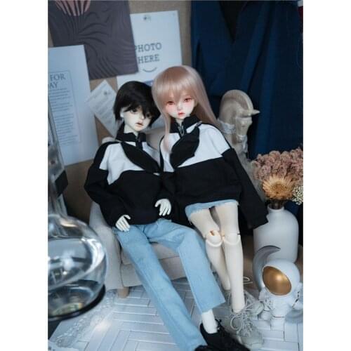 BJD doll dress is suitable for 1/4 size MSD suit color matching hoodie + cross-body bag + ripped jeans or hip-hugging skirt