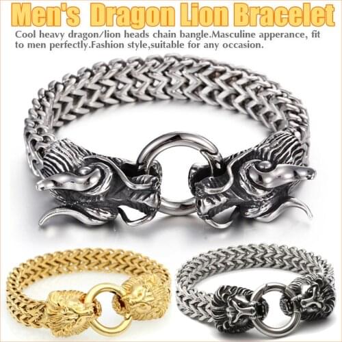High Quality Dragon Vintage Punk Cuban Chain Bracelet Men Stainless Steel Fashion Jewelry Hippop Street Culture Bracelets Bangle