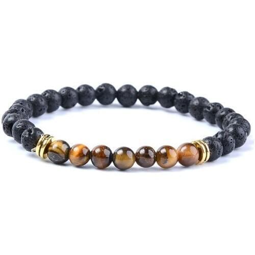 6mm jfg3 black stone volcanic lava Bracelet elastic agate Onyx Prayer Reiki Buddha Yoga Charm nature essential oils diffuser