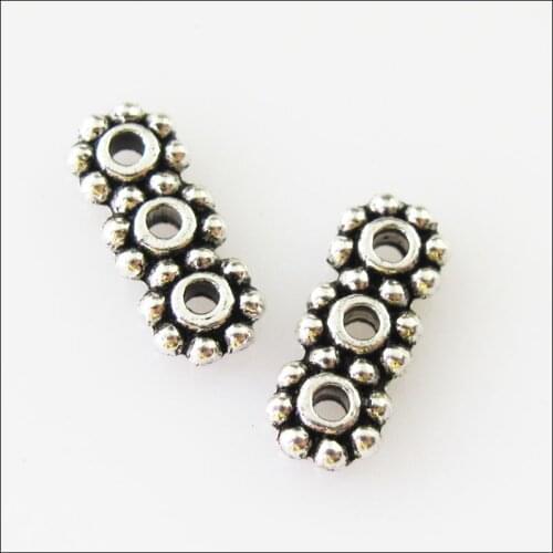 New 80Pcs Tibetan Silver Color 3-Strand Spacer Bar Beads Charms Connectors 4x10.5mm