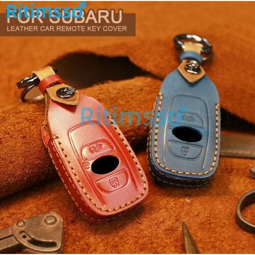 Genuine Leather Car Cover Case Style Key Chain Ring for Subaru BRZ XV Forester Legacy Outback Car Keys Shell Car Accessories